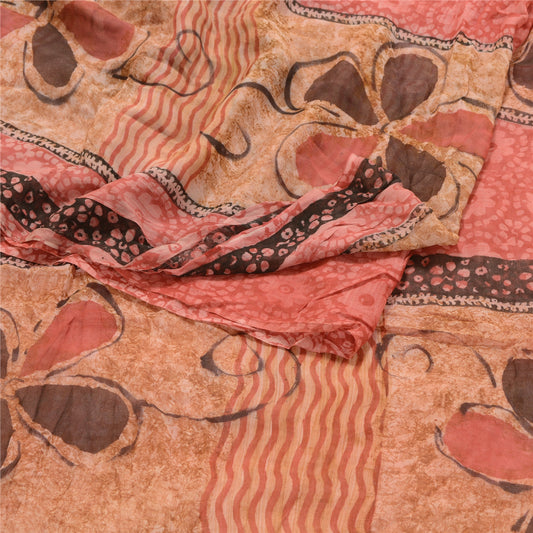 Sanskriti Vintage Pink Sarier Blend Georgette Trykt Sari Håndværk 5 Yard Bæredygtigt Stof