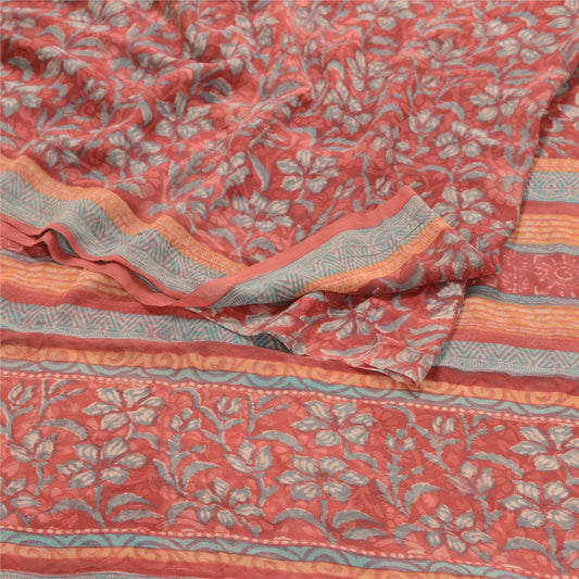 Sanskriti Vintage Dark Red Sarees Pure Georgette Silk Printed Sari Craft Sustainable Fabric