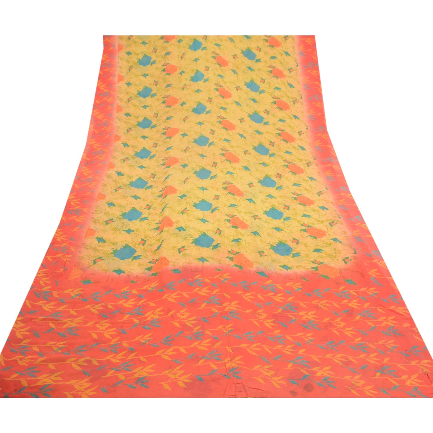 Sanskriti Vintage Lemon Sarees Pure Georgette Silk Printed Sari Craft Sustainable Fabric