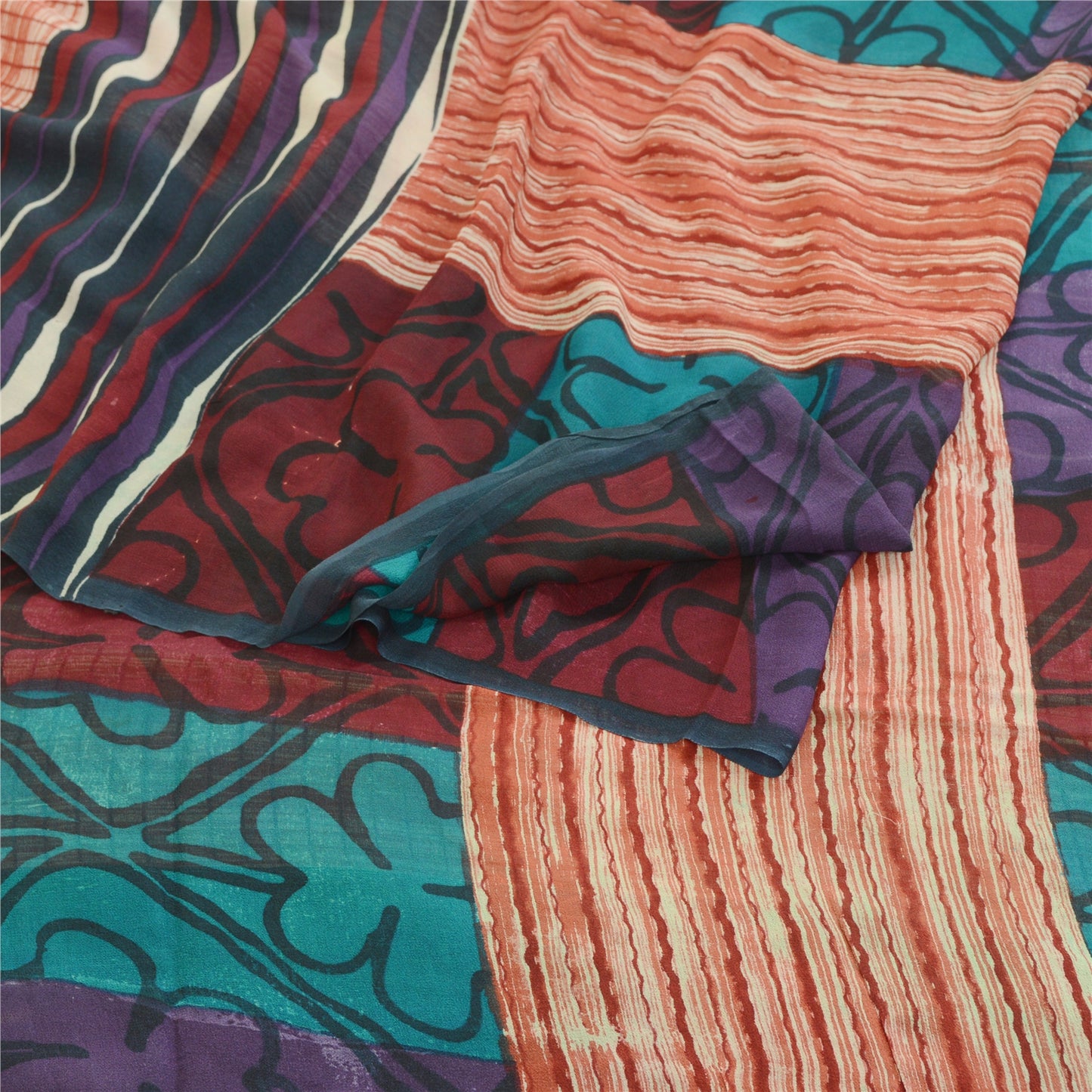 Sanskriti Vintage Indian Sarees Pure Georgette Silk Printed Sari Craft Sustainable Fabric