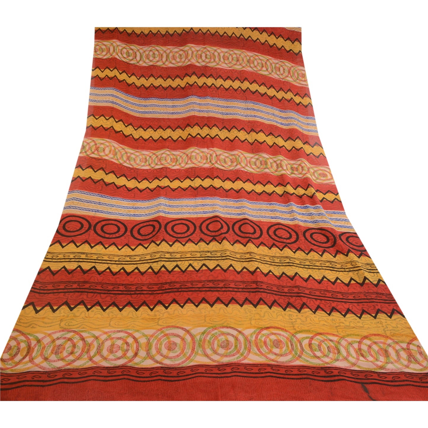 Sanskriti Vintage Red Printed Sarees Pure Georgette Silk Sari 5yd Craft Sustainable Fabric