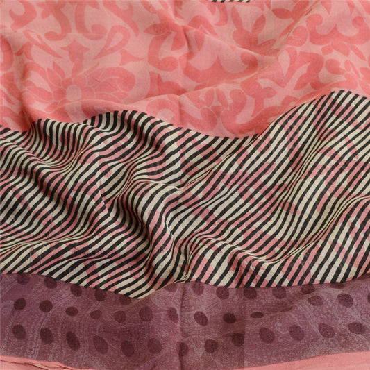 Sanskriti Vintage Pink Print Sarees Pure Georgette Silk Sari Floral Craft Sustainable Fabric