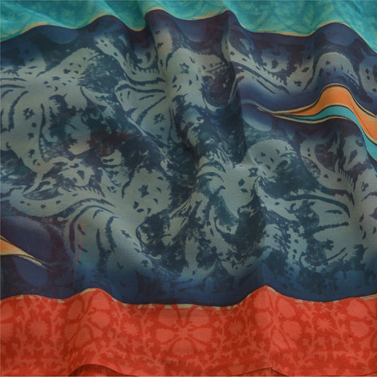 Sanskriti Vintage Red Sarees Pure Georgette Silk Printed Sari 5yd Craft Sustainable Fabric