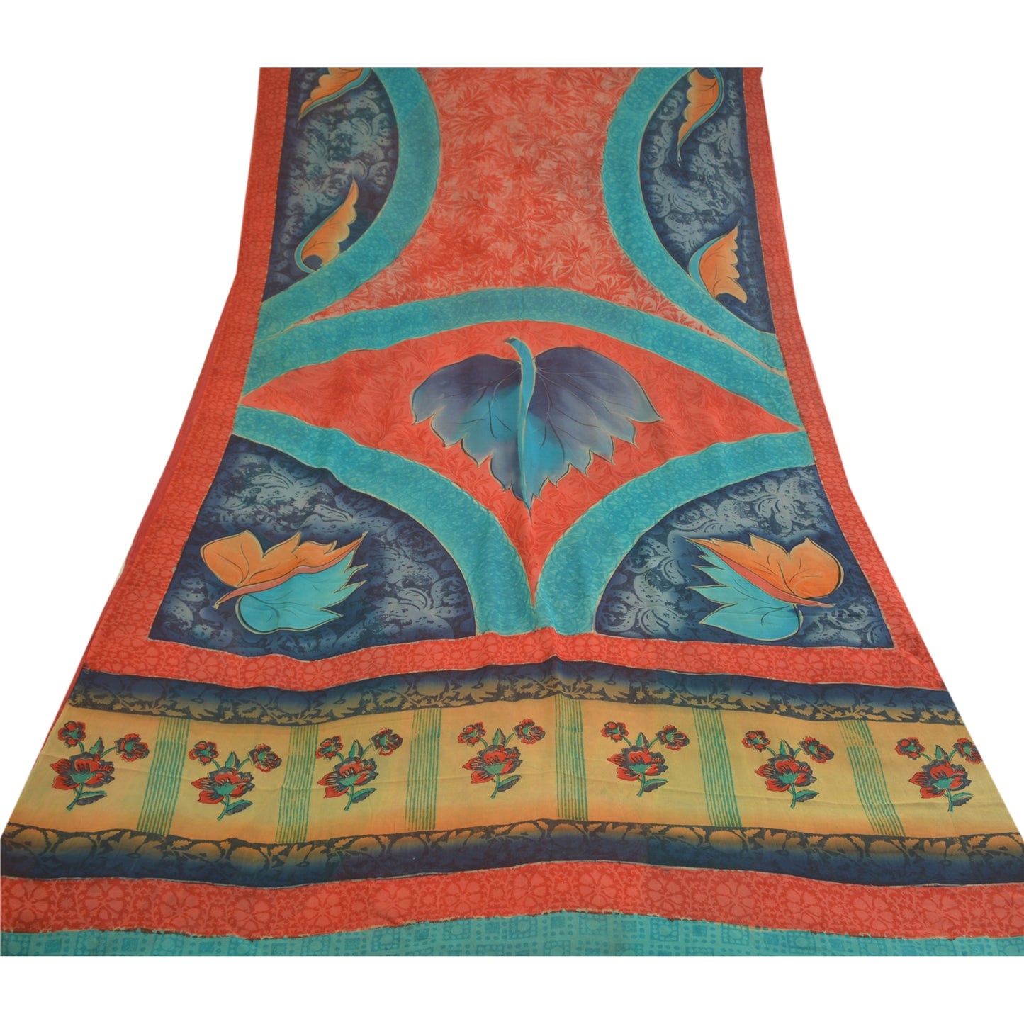 Sanskriti Vintage Red Sarees Pure Georgette Silk Printed Sari 5yd Craft Sustainable Fabric