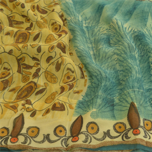 Sanskriti Vintage Multi Sarees Pure Georgette Silk Printed Sari 5yd Craft Sustainable Fabric