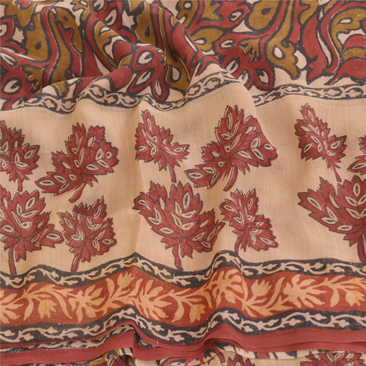 Sanskriti Vintage Dark Red Sarees Pure Georgette Silk Printed Sari Craft Sustainable Fabric
