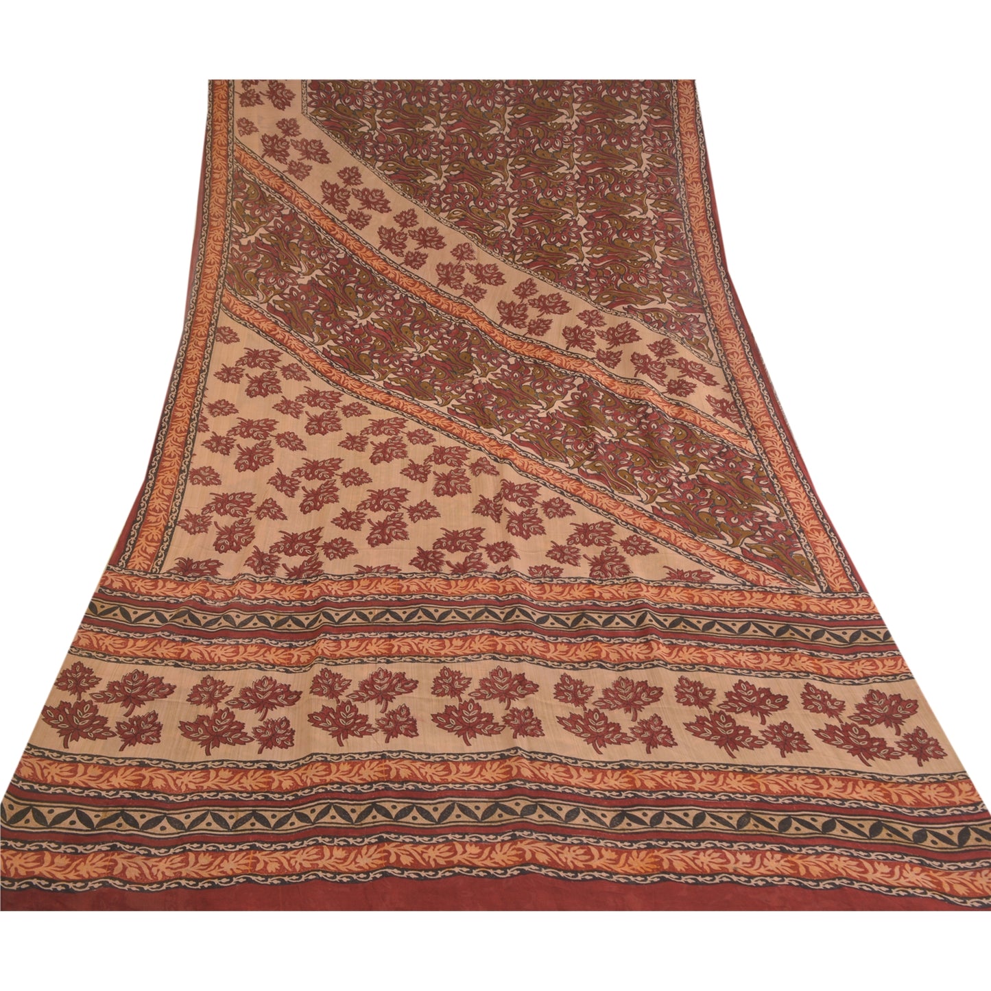 Sanskriti Vintage Dark Red Sarees Pure Georgette Silk Printed Sari Craft Sustainable Fabric