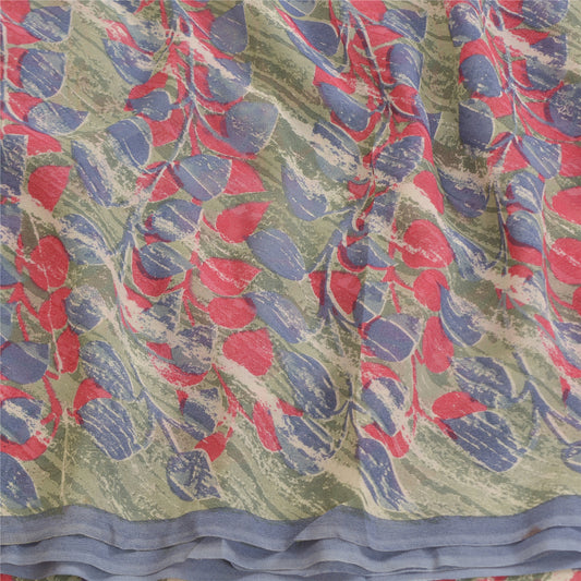 Sanskriti Vintage Pure Georgette Silk Sarees Blue Printed Sari 5yd Craft Sustainable Fabric