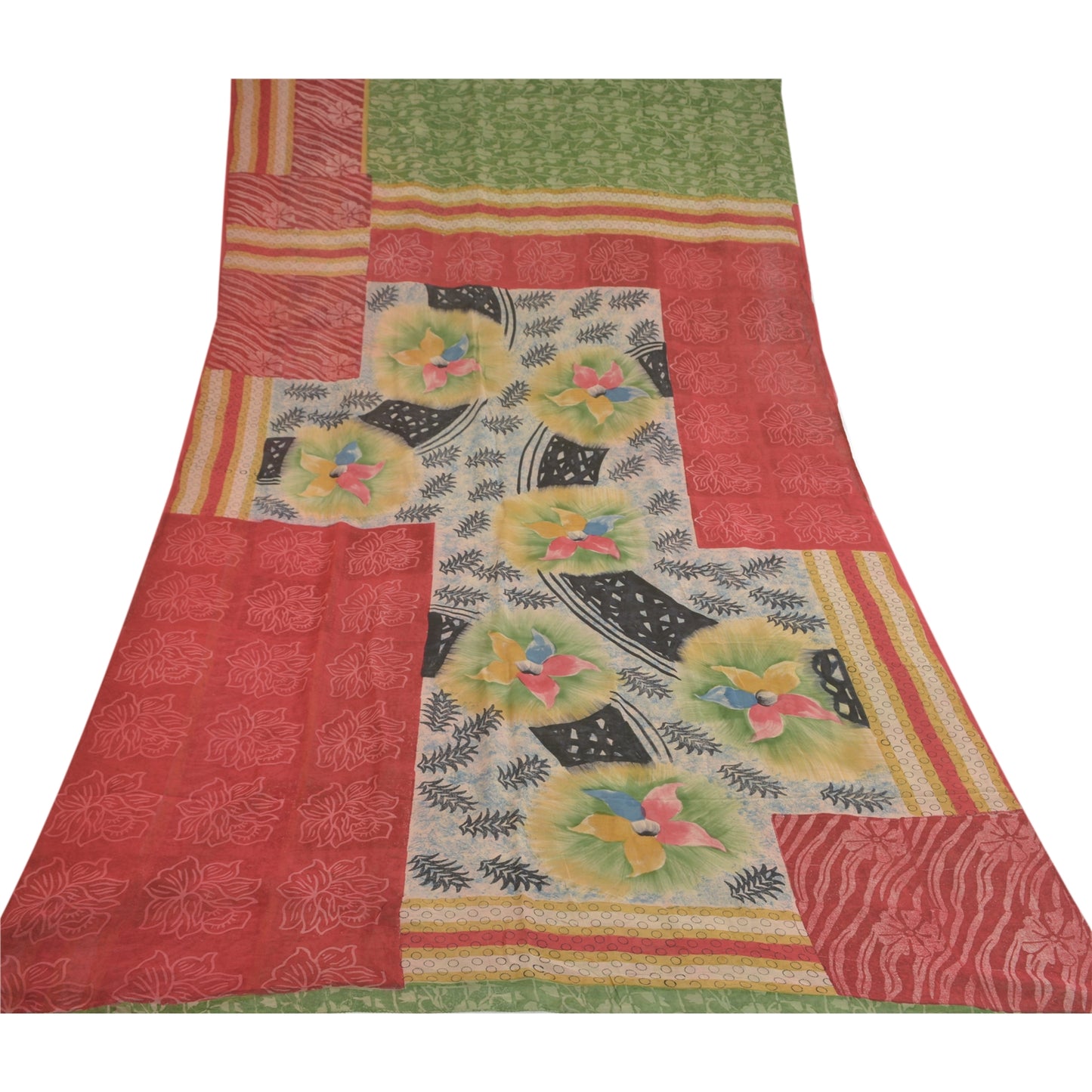 Sanskriti Vintage Pure Georgette Silk Sarees Green Printed Sari 5yd Craft Sustainable Fabric