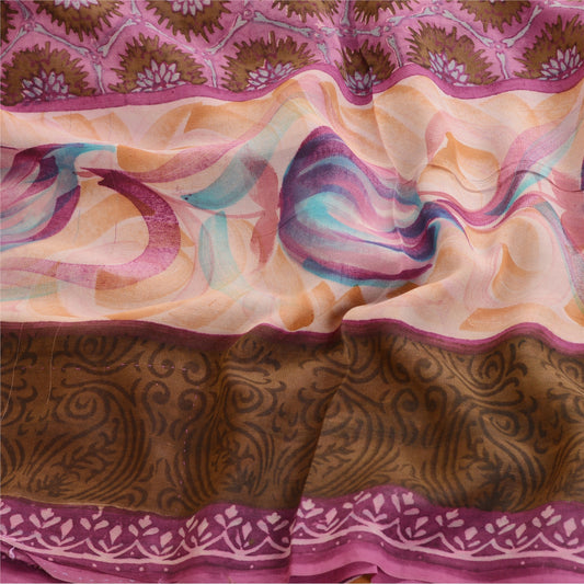 Sanskriti Vintage Pure Georgette Silk Sarees Purple Printed Sari Craft Sustainable Fabric