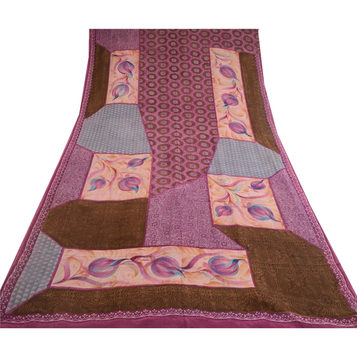 Sanskriti Vintage Pure Georgette Silk Sarees Purple Printed Sari Craft Sustainable Fabric