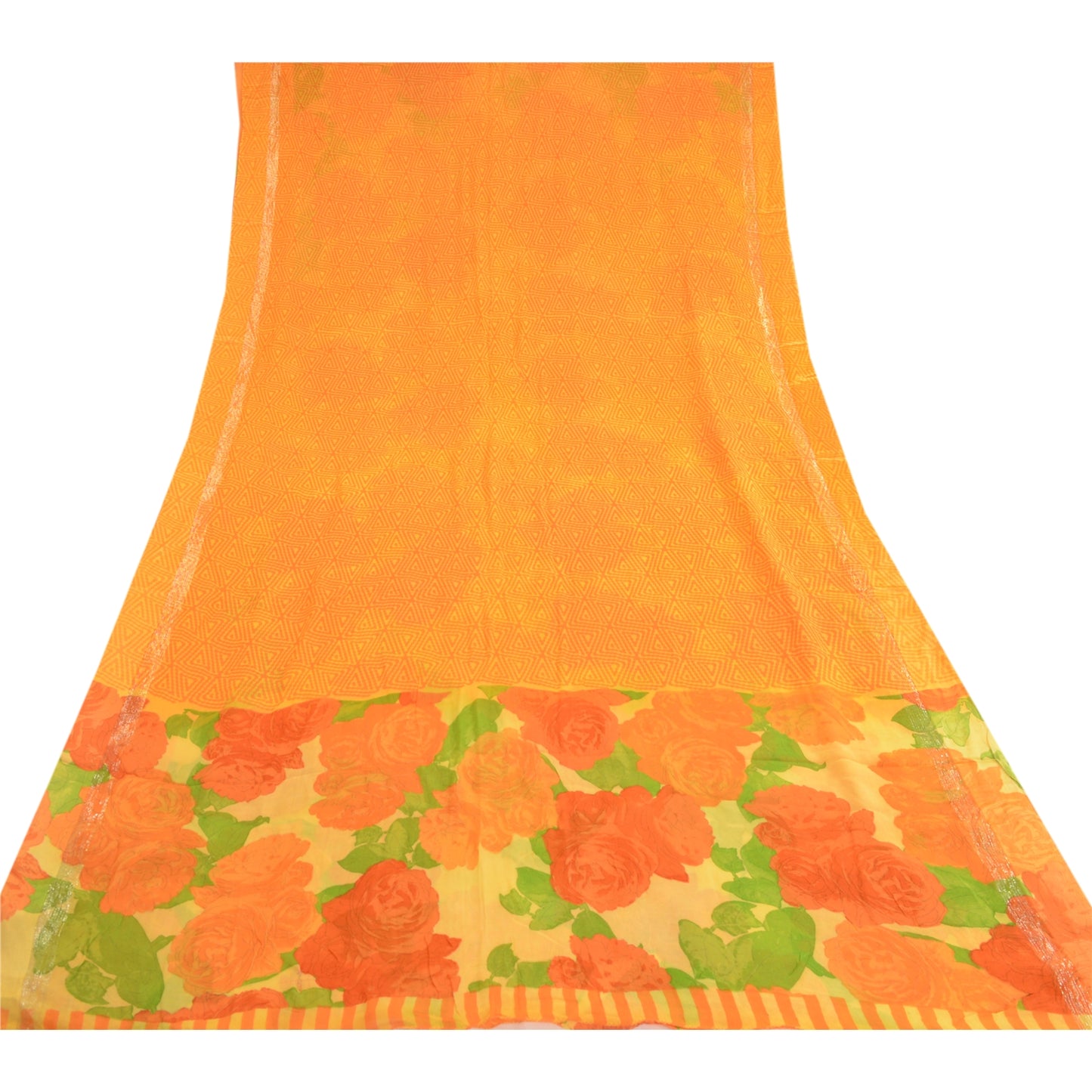 Sanskriti Vintage Blend Georgette Sarees Orange Printed Sari Soft Craft Sustainable Fabric