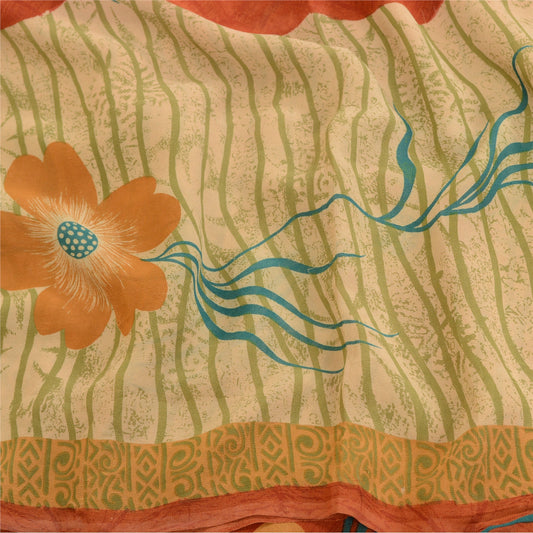 Sanskriti Vintage Orange Pure Georgette Silk Sarees Printed Sari Craft Sustainable Fabric
