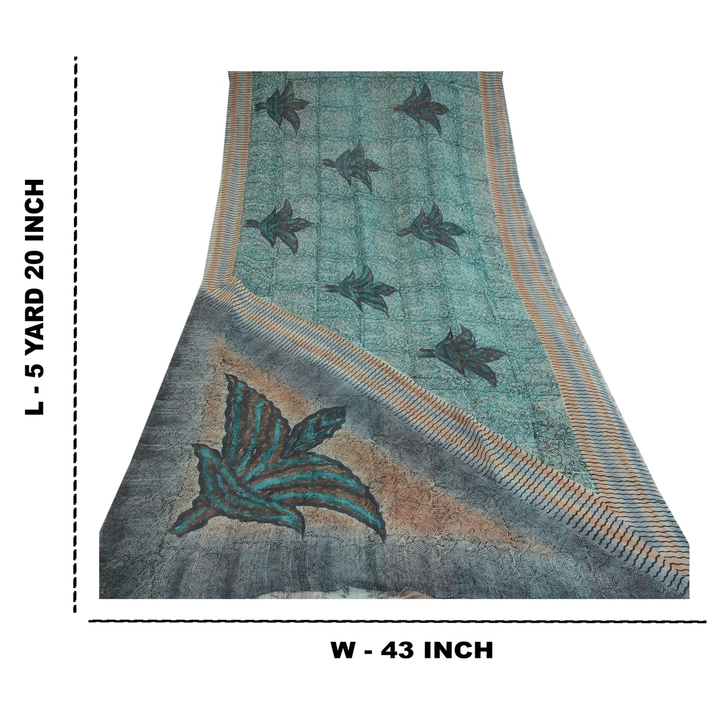 Sanskriti Vintage Green Pure Georgette Silk Sarees Printed Sari 5yd Craft Sustainable Fabric