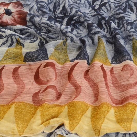 Sanskriti Vintage Gray Indian Blend Georgette Sarees Printed Sari Craft Sustainable Fabric