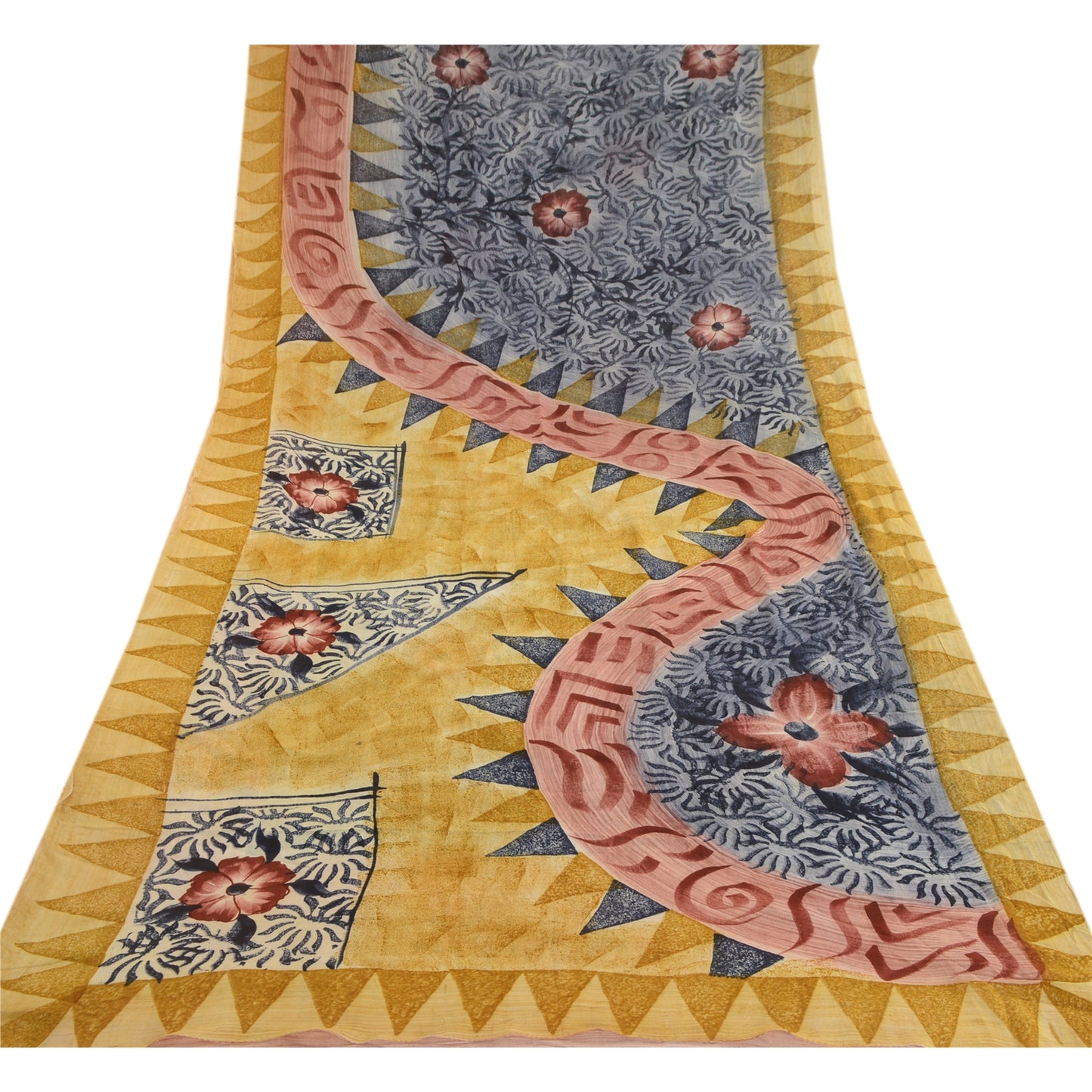 Sanskriti Vintage Gray Indian Blend Georgette Sarees Printed Sari Craft Sustainable Fabric