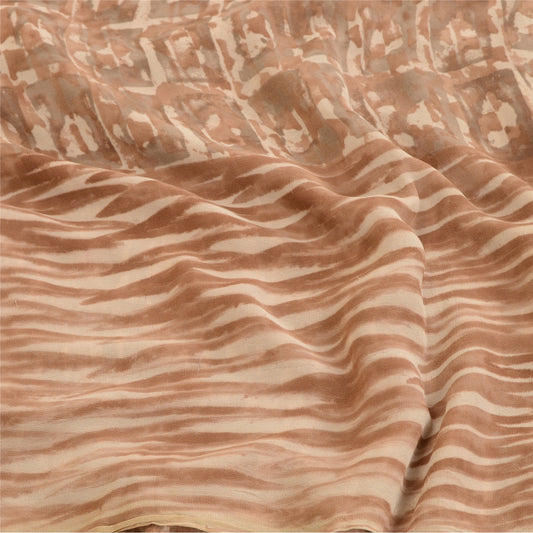 Sanskriti Vintage Pale Cream Pure Georgette Silk Sarees Print Sari Craft Sustainable Fabric