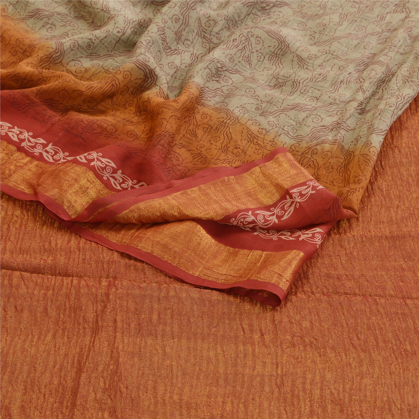 Sanskriti Vintage Olive Green Pure Georgette Silk Sarees Print Sari Craft Sustainable Fabric