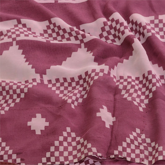 Sanskriti Vintage Purple Pure Geogette Silk Sarees Printed Sari 5yd Craft Sustainable Fabric