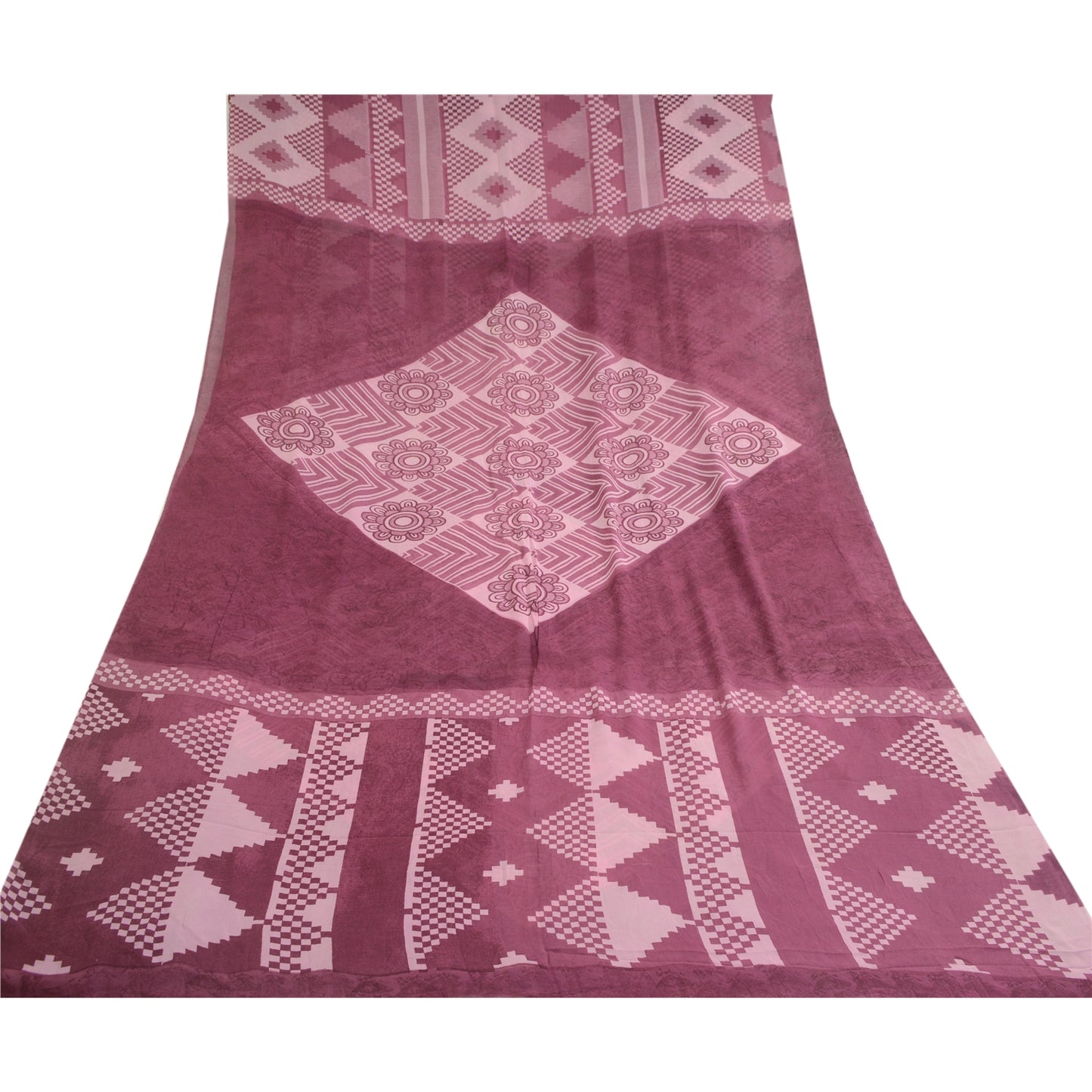 Sanskriti Vintage Purple Pure Geogette Silk Sarees Printed Sari 5yd Craft Sustainable Fabric