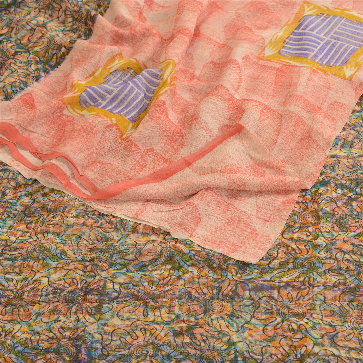 Sanskriti Vintage Pink Sarees Pure Georgette Silk Printed Sari 5yd Craft Sustainable Fabric