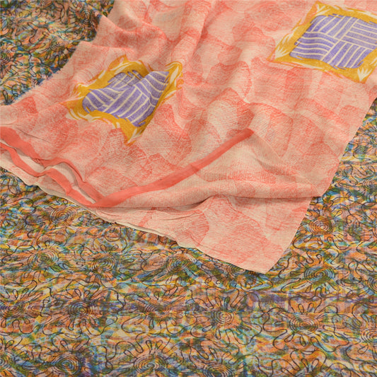 Sanskriti Vintage Pink Sarier Ren Georgette Silke Trykt Sari 5yd Håndværk Bæredygtigt Stoff