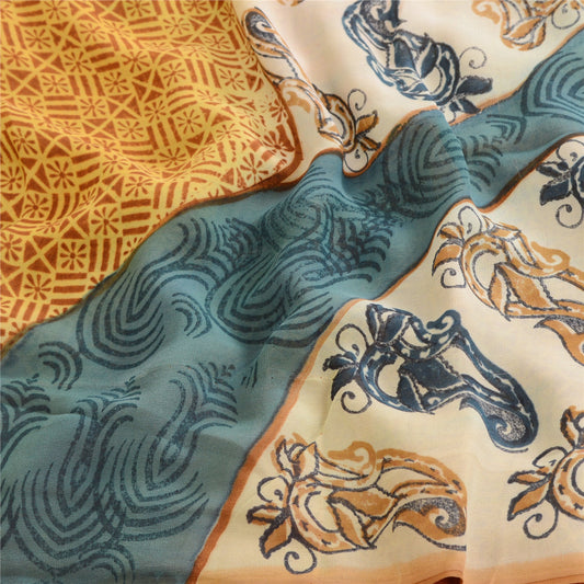 Sanskriti Vintage Mustard Sarees Pure Georgette Silk Printed Sari Craft Sustainable Fabric