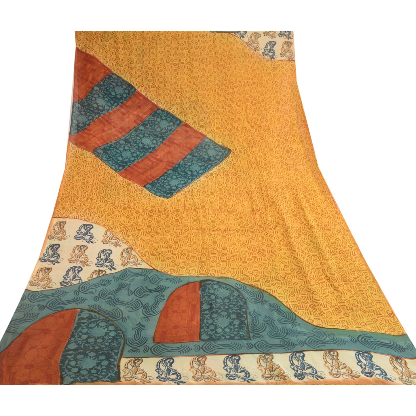 Sanskriti Vintage Mustard Sarees Pure Georgette Silk Printed Sari Craft Sustainable Fabric