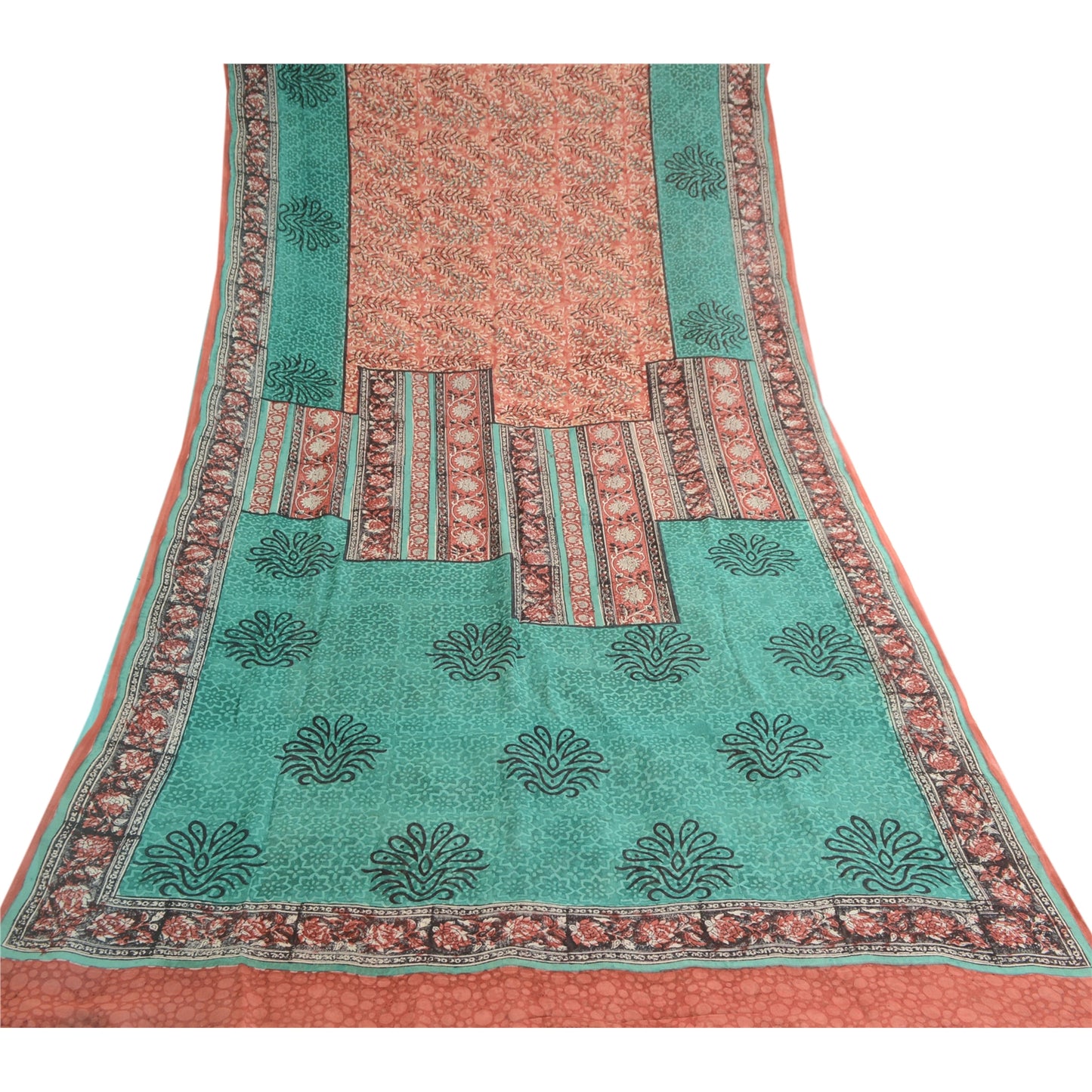 Sanskriti Vintage Red Sarees Pure Georgette Silk Printed Sari Soft Craft Sustainable Fabric