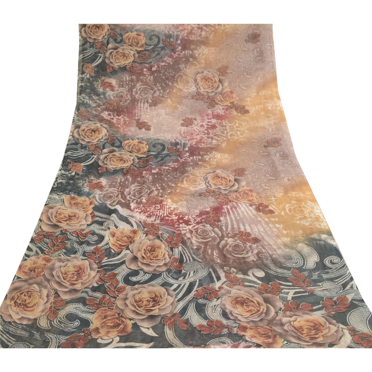 Sanskriti Vintage Sarees Indian Multi Georgette Printed Sari 5yd Craft Sustainable Fabric