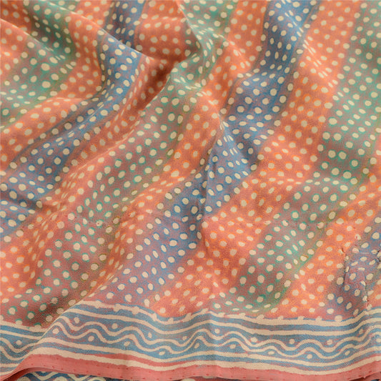 Sanskriti Vintage Multi Printed Sarees Pure Georgette Silk Sari 5yd Craft Sustainable Fabric