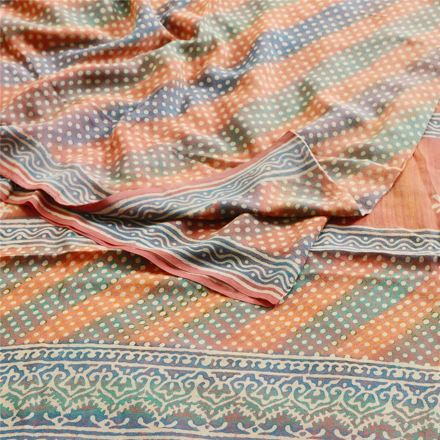 Sanskriti Vintage Multi Printed Sarees Pure Georgette Silk Sari 5yd Craft Sustainable Fabric