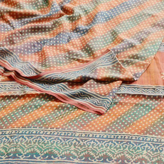 Sanskriti Vintage Multi Printed Sarees Ren Georgette Silke Sari 5yd Håndværksmæssigt Bæredygtigt Stoff