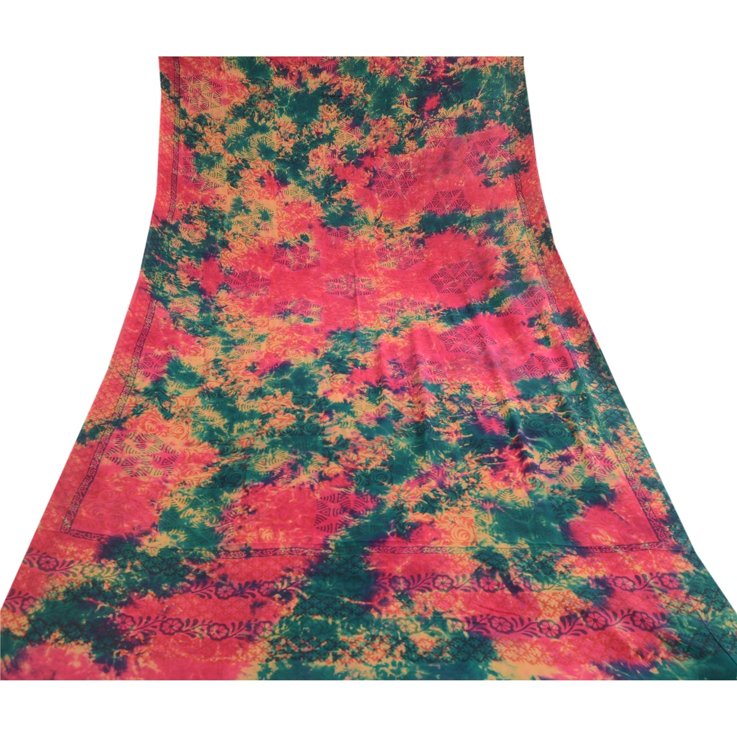 Sanskriti Vintage Tie-Dye Hot Pink Sarees Pure Georgette Silk Sari Craft Sustainable Fabric