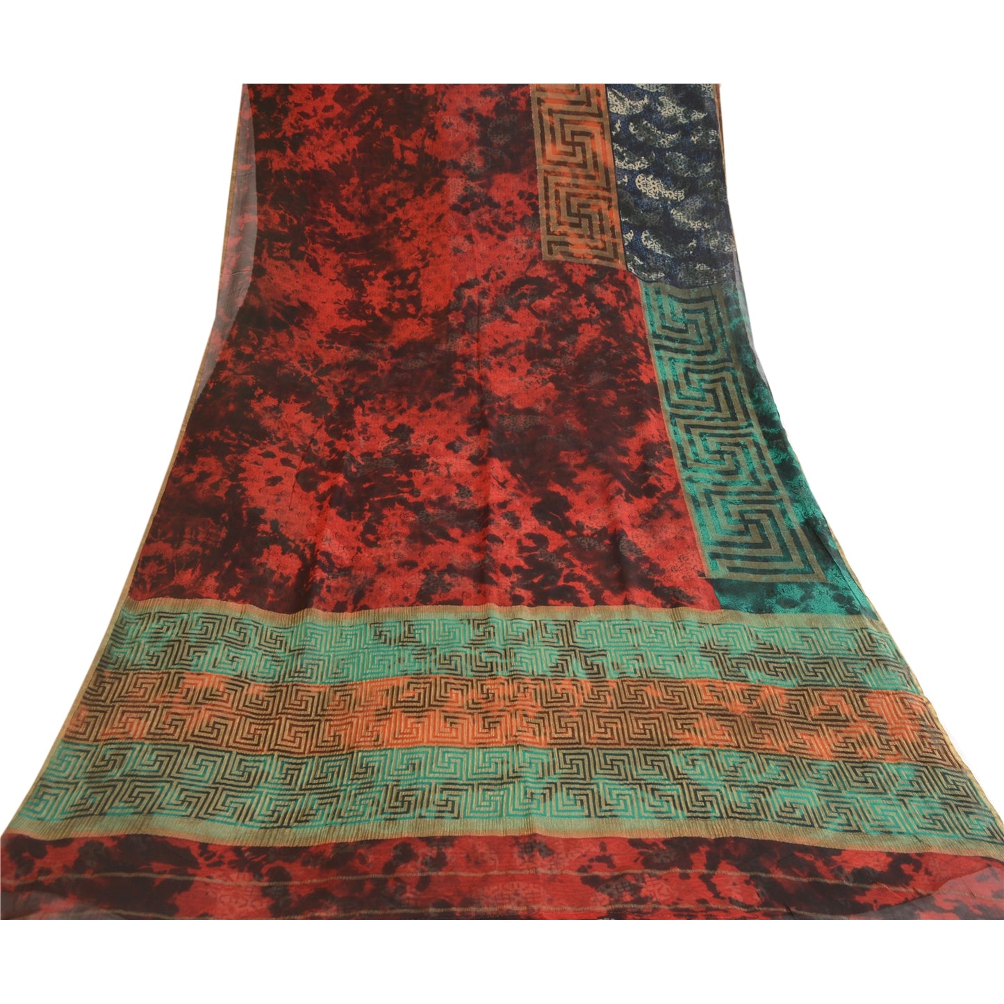 Sanskriti Vintage Tie-Dye Blue Sarees Pure Georgette Silk Sari Soft Craft Sustainable Fabric