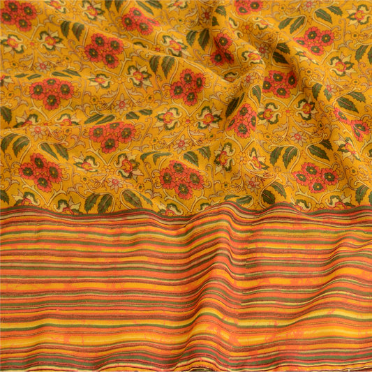 Sanskriti Vintage Mustard Sarees Georgette Printed Sari Soft Floral Craft Sustainable Fabric