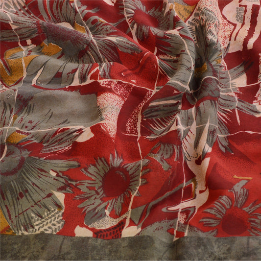 Sanskriti Vintage Dark Red Pure Georgette Silk Sarees Printed Sari Sewing Sustainable Fabric