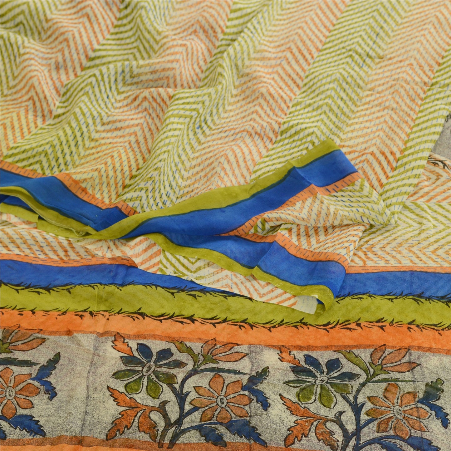 Sanskriti Vintage Multi Pure Georgette Silk Sarees Printed Sari 5yd Craft Sustainable Fabric