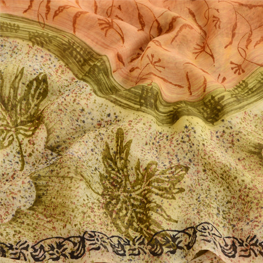 Sanskriti Vintage Orange Blend Georgette Sarees Printed Sari Soft Craft Sustainable Fabric