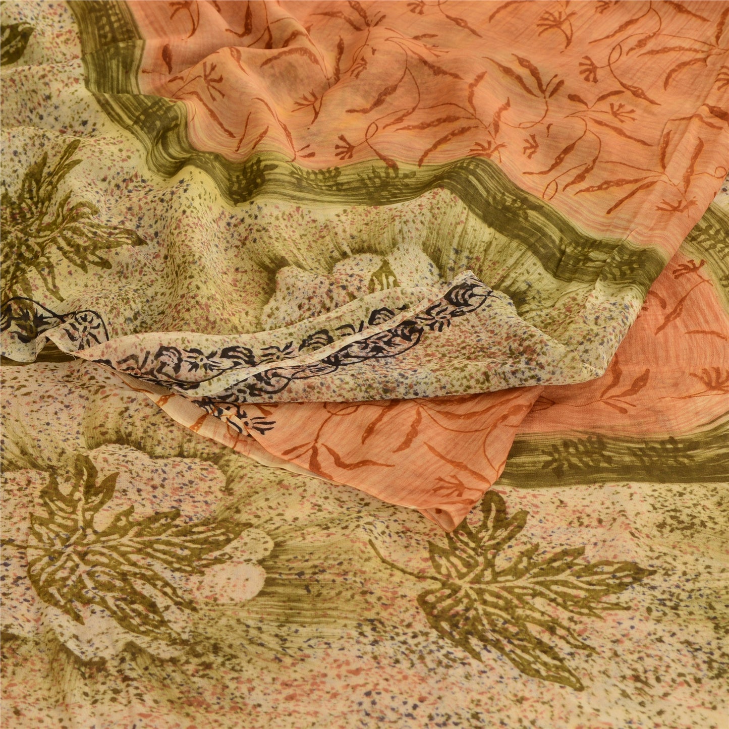 Sanskriti Vintage Orange Blend Georgette Sarees Printed Sari Soft Craft Sustainable Fabric