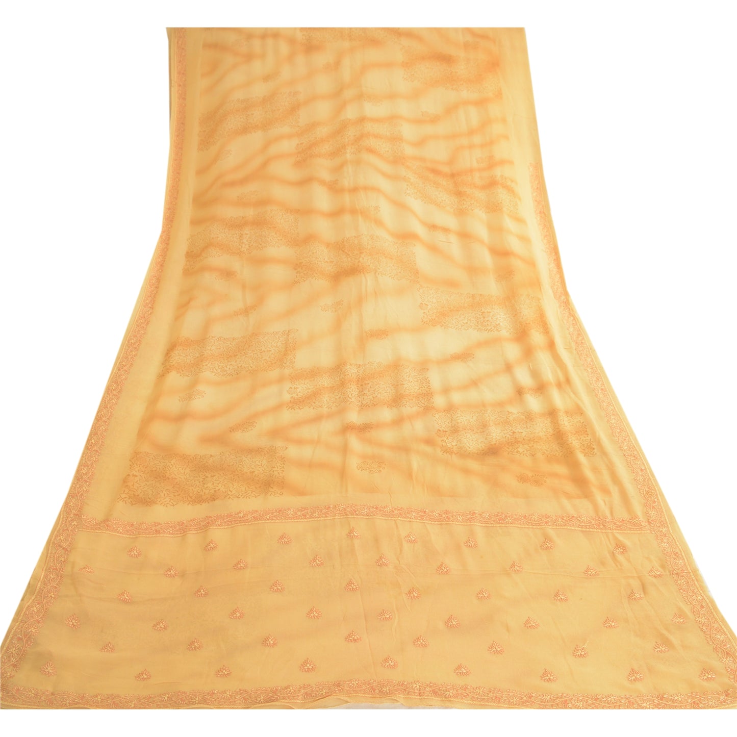 Sanskriti Vintage Beige Pure Georgette Silk Hand Made Suzani Sarees Sari Sustainable Fabric