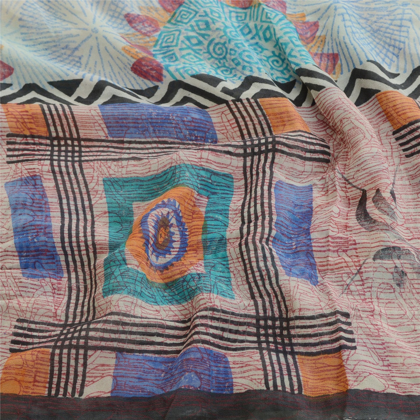 Sanskriti Vintage Blue Pure Georgette Silk Sarees Printed Sari 5yd Craft Sustainable Fabric