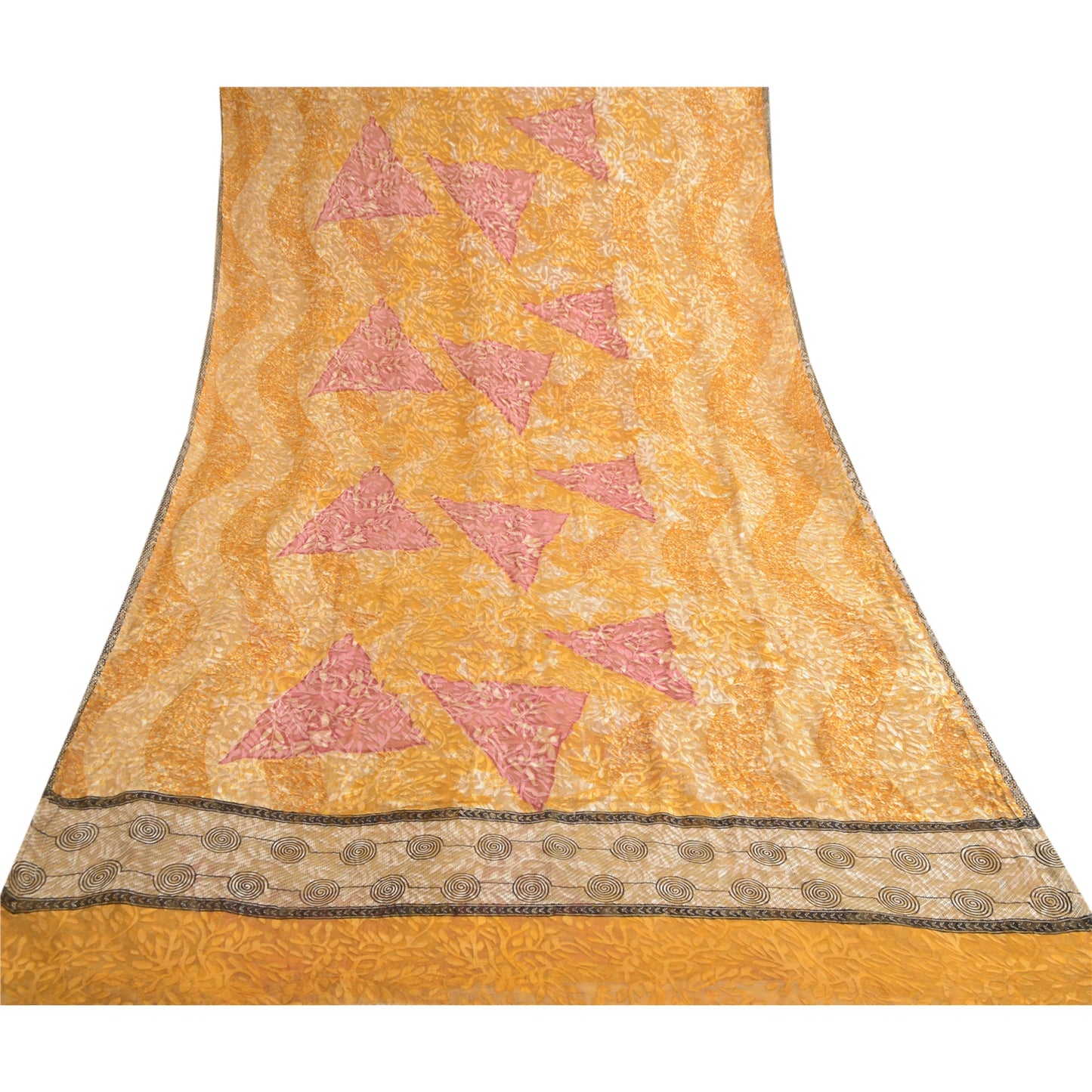 Sanskriti Vintage Mustard Brasso Work Georgette Sarees Printed Sari Craft Sustainable Fabric
