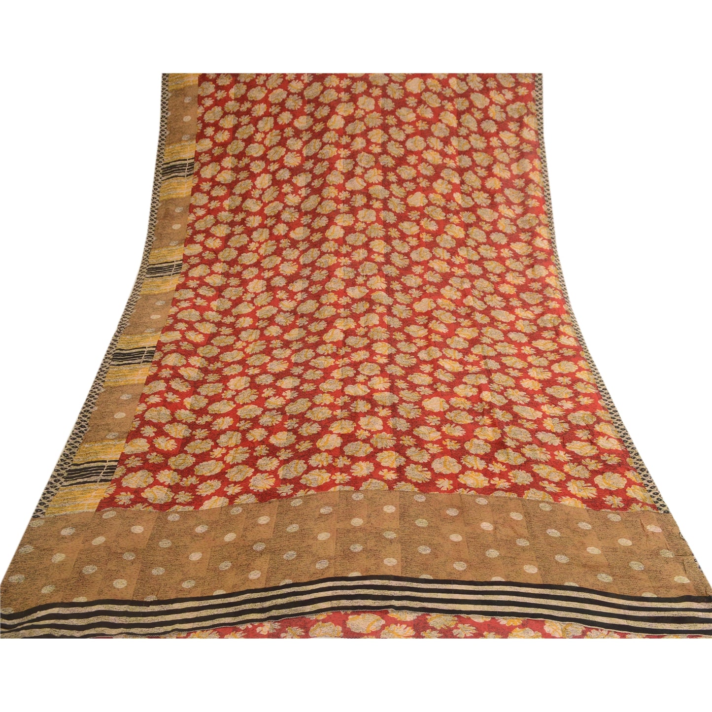 Sanskriti Vintage Red Pure Georgette Silk Sarees Printed Sari 5yd Craft Sustainable Fabric