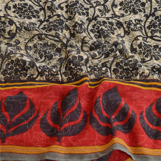 Sanskriti Vintage Black Pure Georgette Silk Sarees Print Sari Soft Craft Sustainable Fabric
