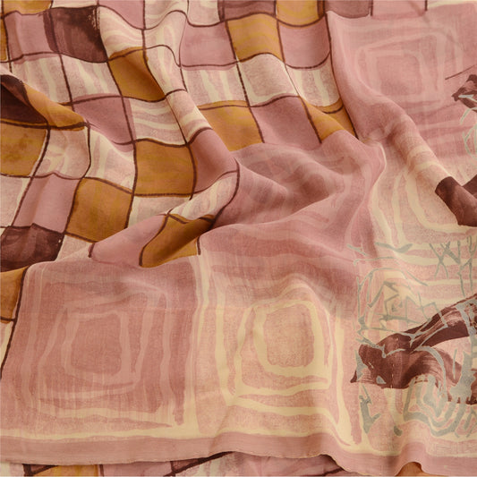 Sanskriti Vintage Dusty-Pink Pure Georgette Silk Sarees Print Sari Craft Sustainable Fabric
