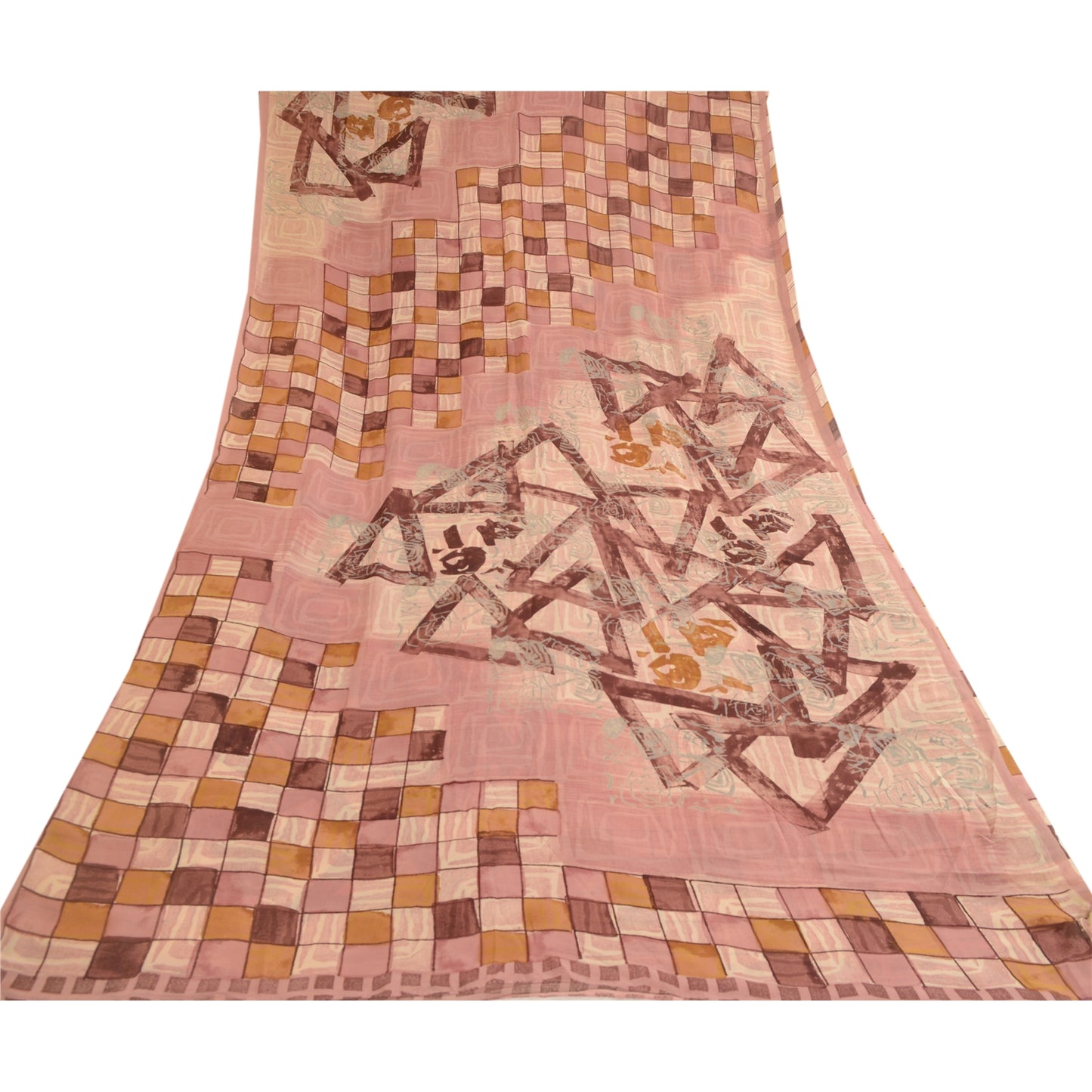 Sanskriti Vintage Dusty-Pink Pure Georgette Silk Sarees Print Sari Craft Sustainable Fabric