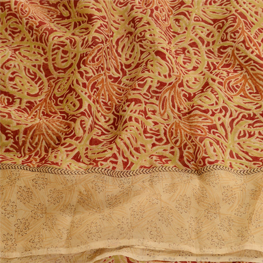 Sanskriti Vintage Red Blend Georgette Sarees Printed Sari 5yd Soft Craft Sustainable Fabric