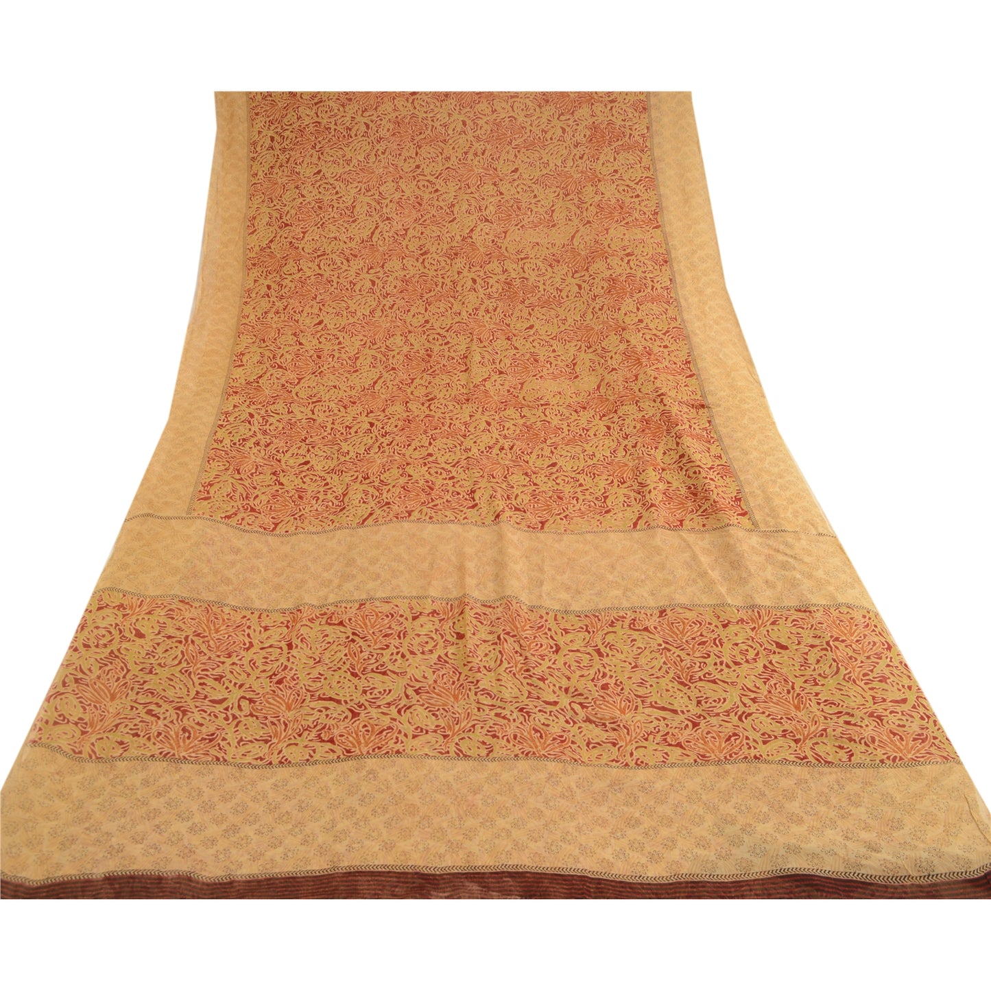 Sanskriti Vintage Red Blend Georgette Sarees Printed Sari 5yd Soft Craft Sustainable Fabric