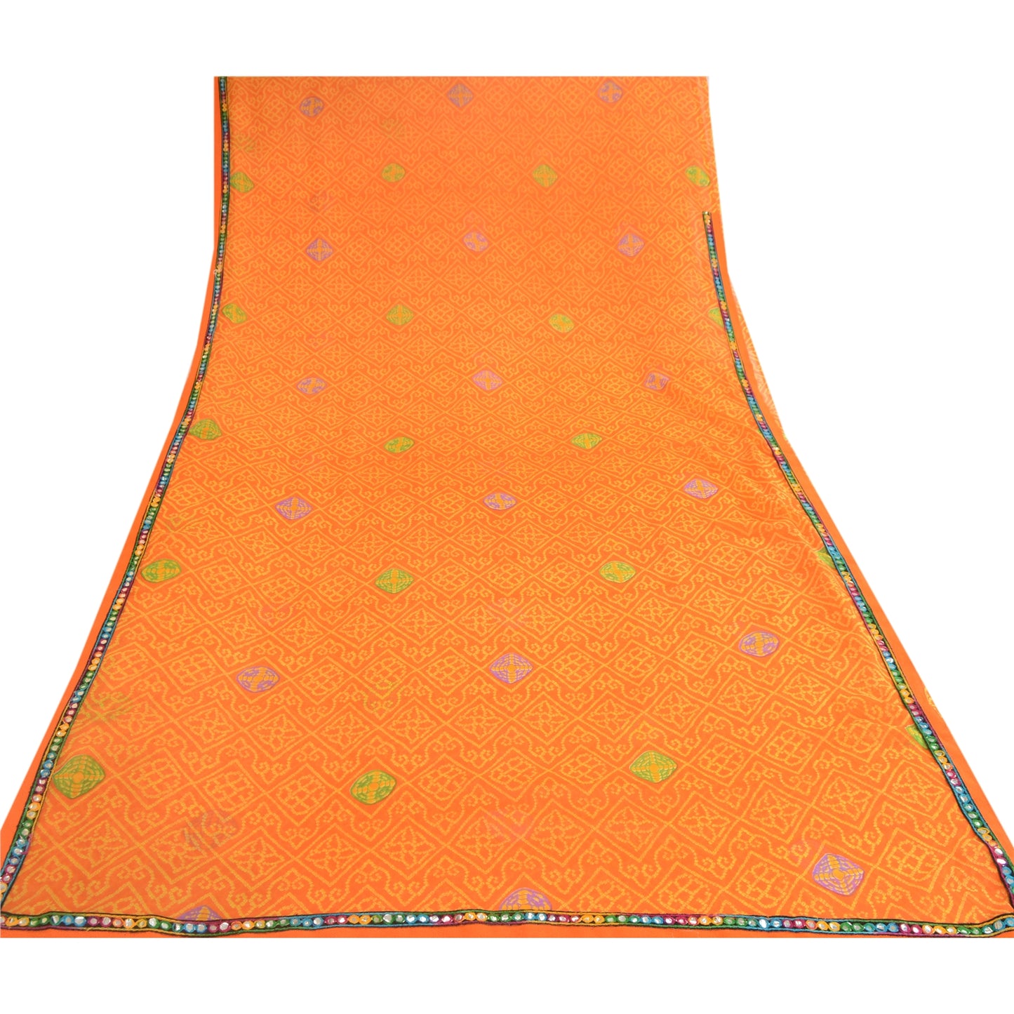 Sanskriti Vintage Saffron Georgette Sarees Printed Sari 5yd Soft Craft Sustainable Fabric
